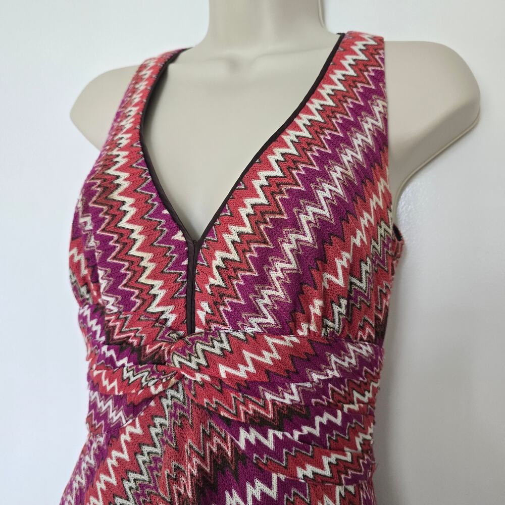 Vintage Kay Unger New York Pink Chevron Knit Midi Dress Size 2 Retro Y2K - Picture 2 of 9